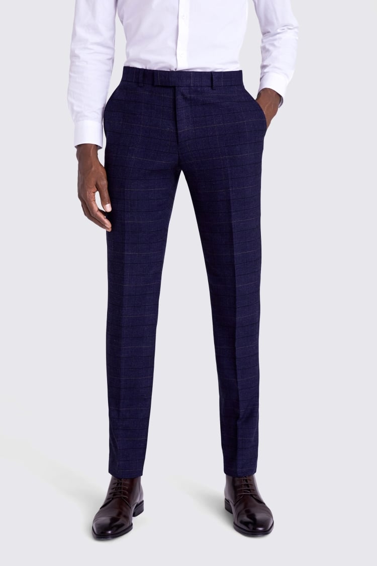 Slim Fit Navy Black Check Trousers